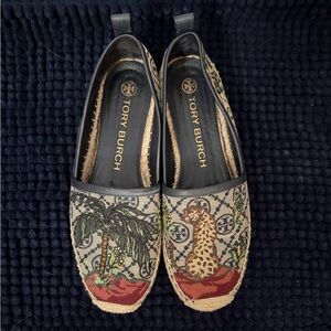 Tory Burch T Monogram Platform Embroidered Espadrilles